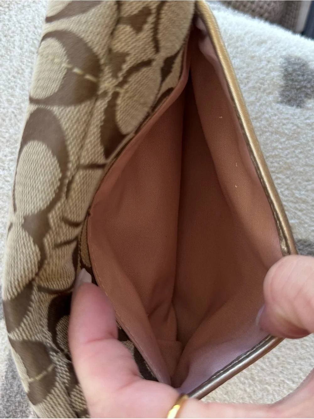 Coach Brown Signature Canvas Crossbody with Metallic Gold Buckle